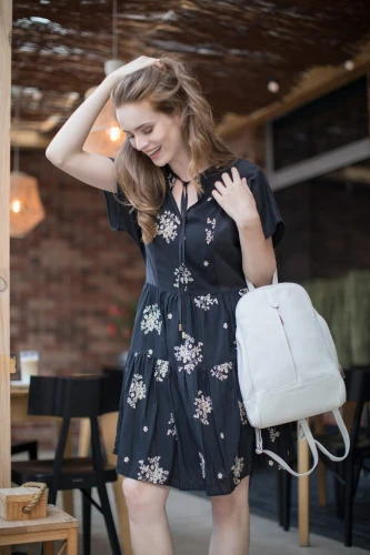 Leather backpack Cream Cat EP16 