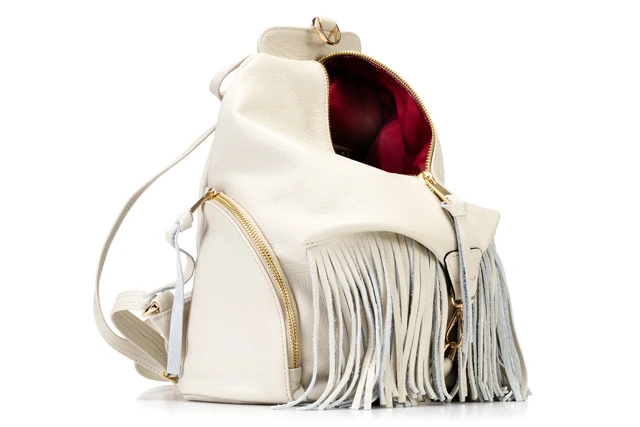 Ekskluzywny-wygodny-plecak-torebka-damska-ze-skory- naturalnej -Boho-VOOC-kremowy-cream